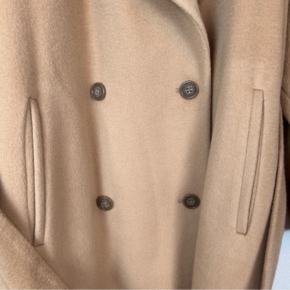 Calvin Klein Vintage 100% Wool Pea Coat Tan Waist Tie Two Button - Picture 5 of 15